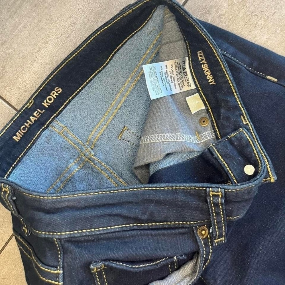Michael Kors Izzy Skinny Jeans Womens 8 Dark Indigo Blue Stretch Denim MK Logo - Picture 3 of 6